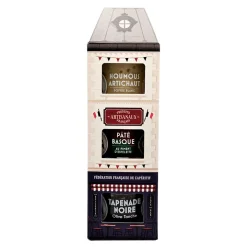 Coffret apéro-haussmann houmous, pâté basque et tapenade noir