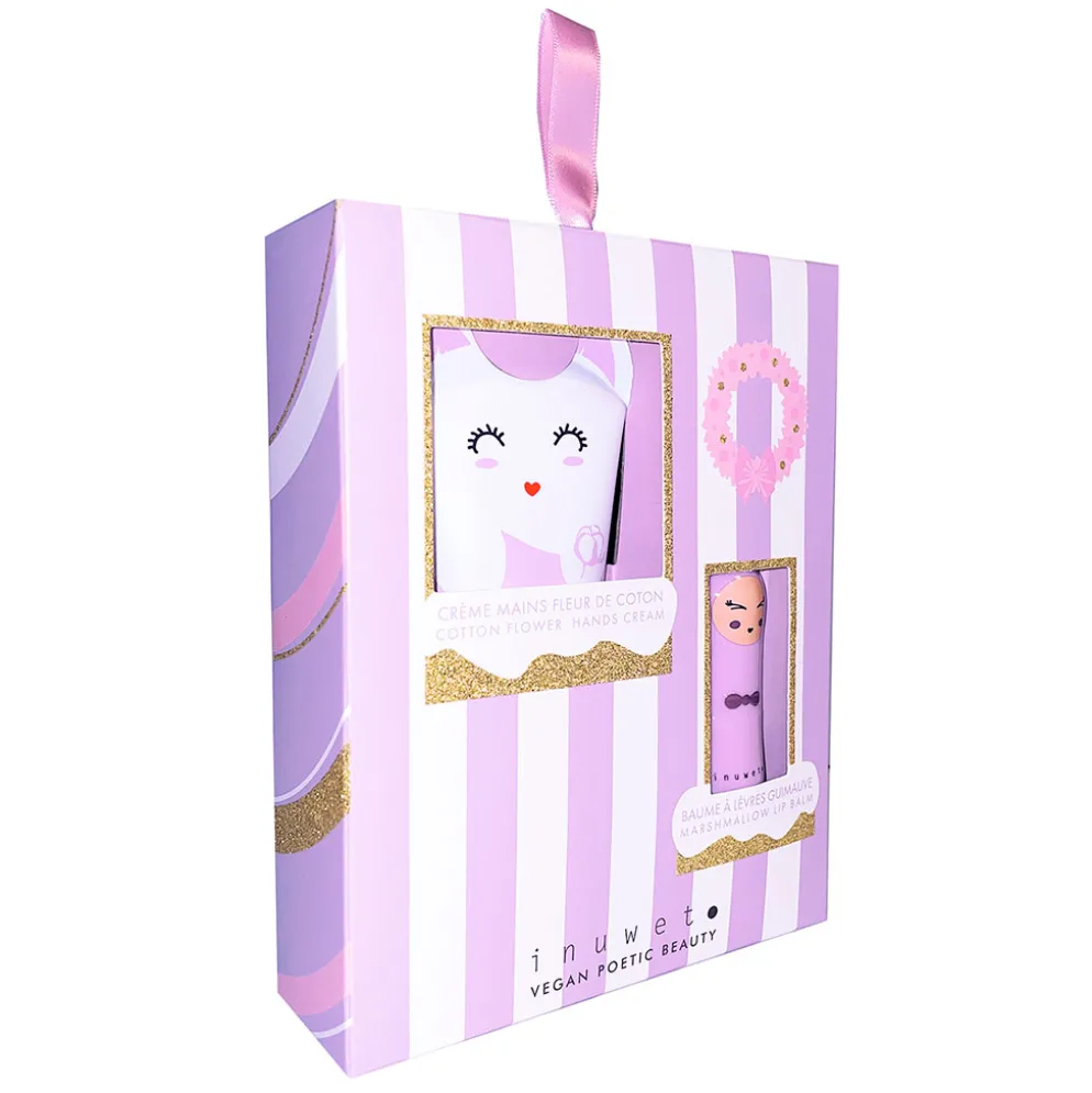Coffret cadeau crème mains fleur de coton et baume à lèvres guimauve