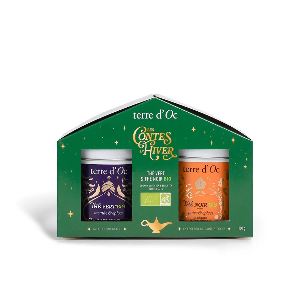 Coffret cadeau thé vert et infusion bio menthe et poire épicé
