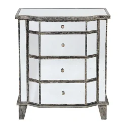 Commode en bois miroir patine 4 tiroirs H88cm