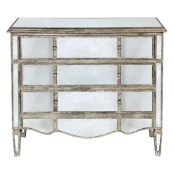 Commode en bois miroir patine 3 tiroirs H87cm