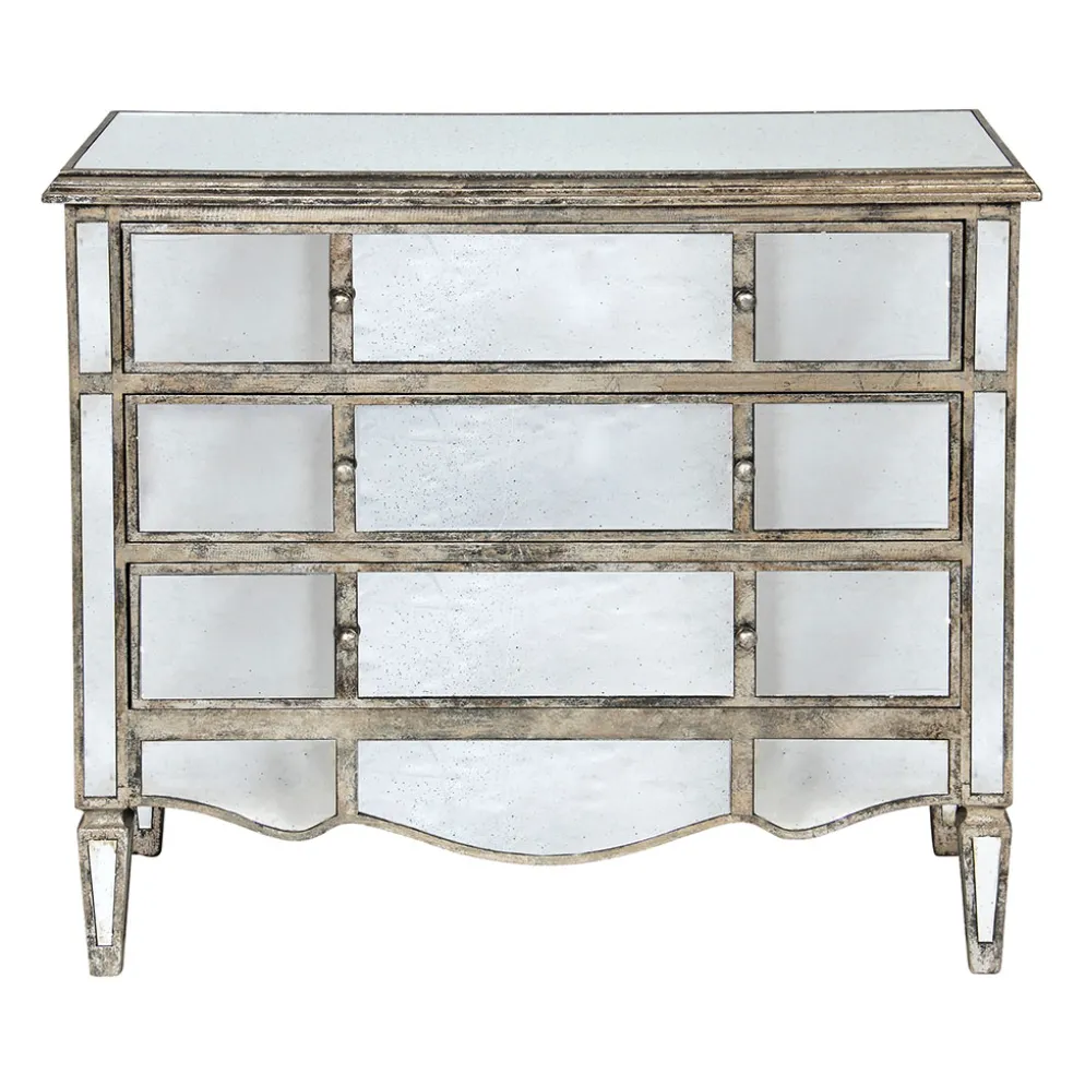 Commode en bois miroir patine 3 tiroirs H87cm