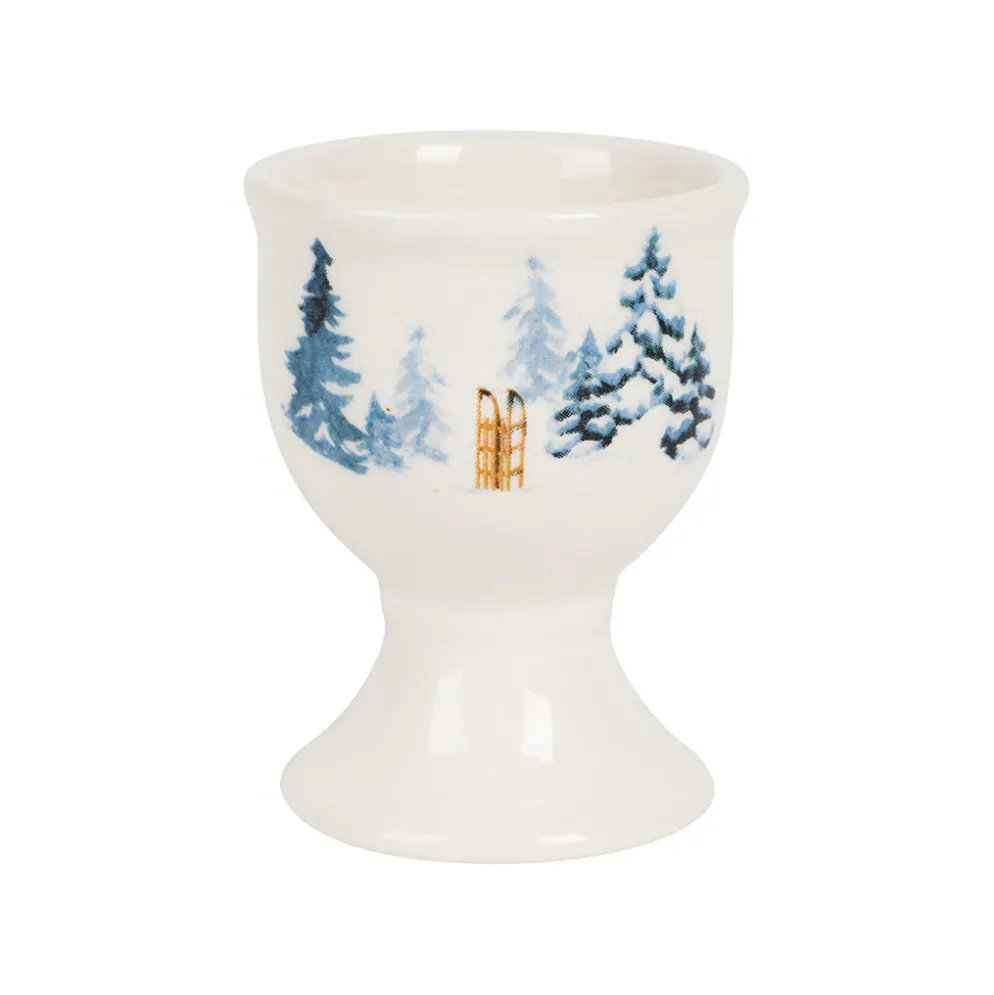 Coquetier luge en faïence blanc et bleu - Collection