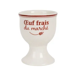 Coquetier "œuf frais" en faïence blanc et rouge - Collection