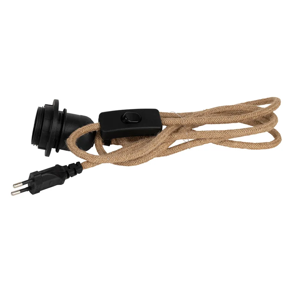 Cordon électrique avec interrupteur en tissu naturel et noir E27 1.75M