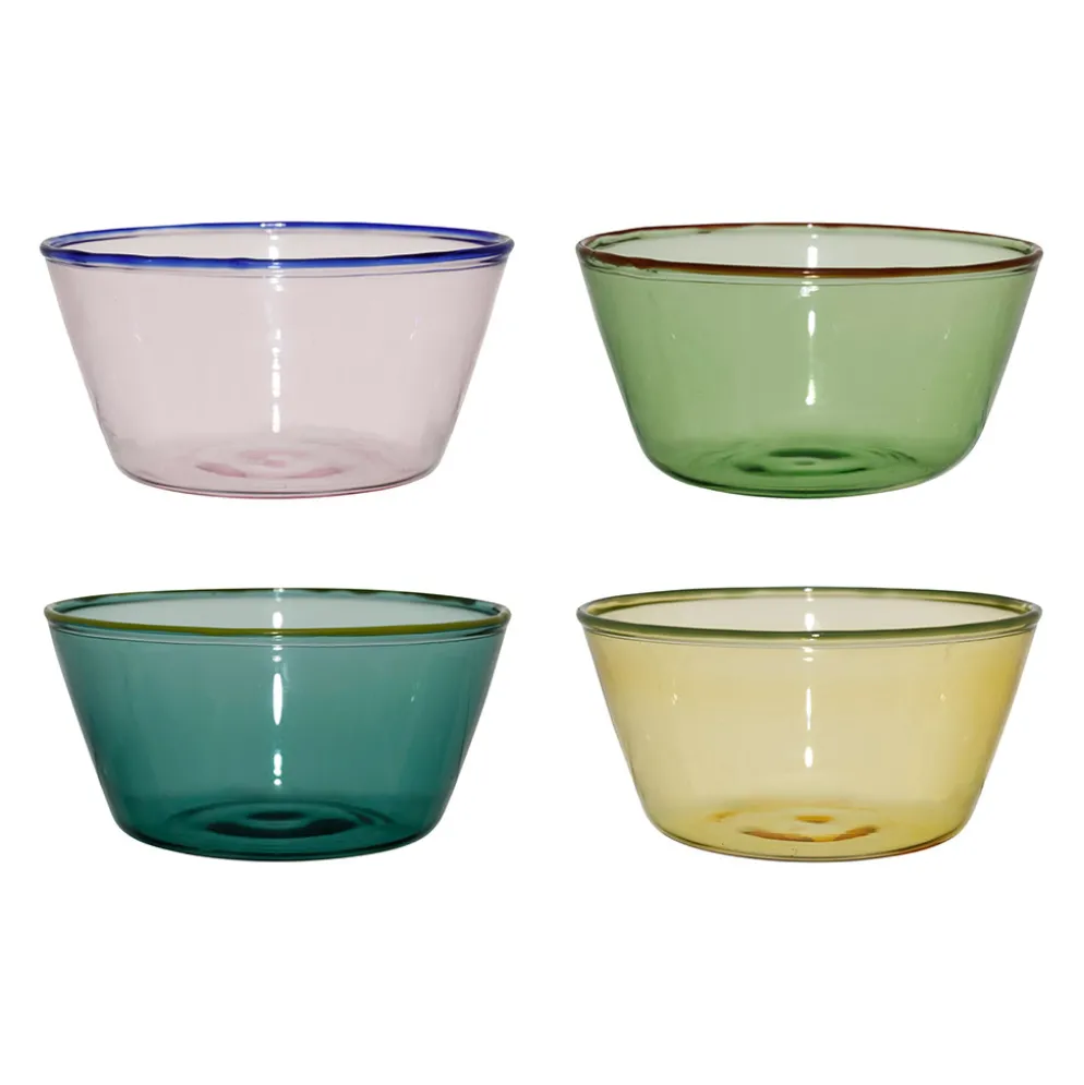 Coupelles x4 en verre borosilicate émeraude, jaune, vert et rose d11cm - Colorea