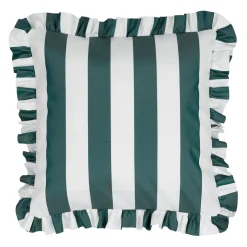 Coussin à volants en tissu rayé émeraude 45x45cm - Palma