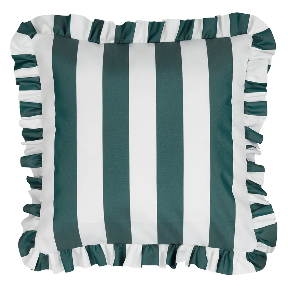 Coussin à volants en tissu rayé émeraude 45x45cm - Palma