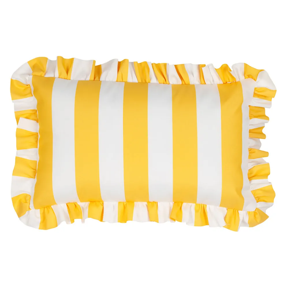 Coussin à volants en tissu rayé jaune 50x30cm - Palma