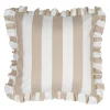 Coussin à volants en tissu rayé beige 45x45cm - Palma