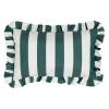 Coussin à volants en tissu rayé émeraude 50x30cm - Palma