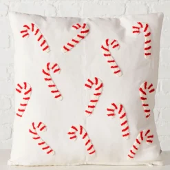 Coussin canne à sucre en coton rouge et blanc 45x45cm