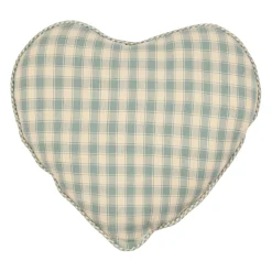 Coussin cœur en coton vichy sauge 40x35cm - Campagne