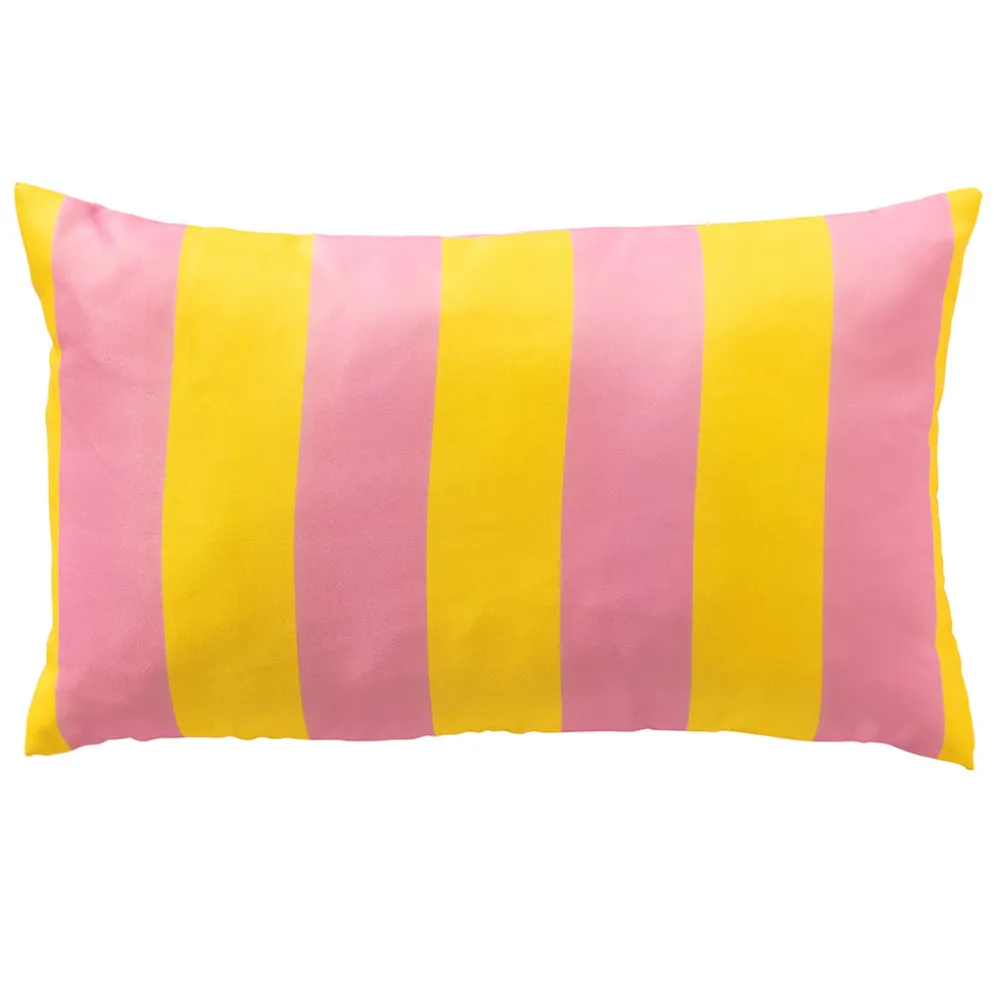 Coussin d'extérieur en tissu rayé jaune et rose 30x50cm - Apollo