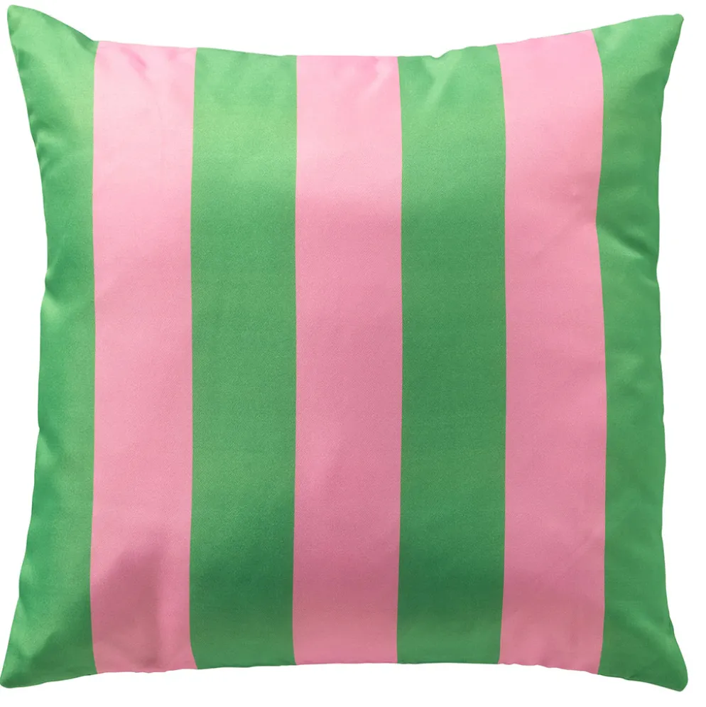 Coussin d'extérieur en tissu rayé vert et rose 45x45cm - Apollo