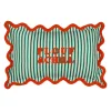 Coussin en coton brodé "plouf&chil" rayé vert et rouge 50x30cm - Plouf&Sun