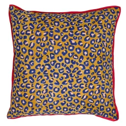 Coussin en coton léopard camel et indigo 45x45cm - Jungle pop