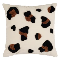Coussin en coton tufté léopard brun et noir 45x45cm - Mini fauve