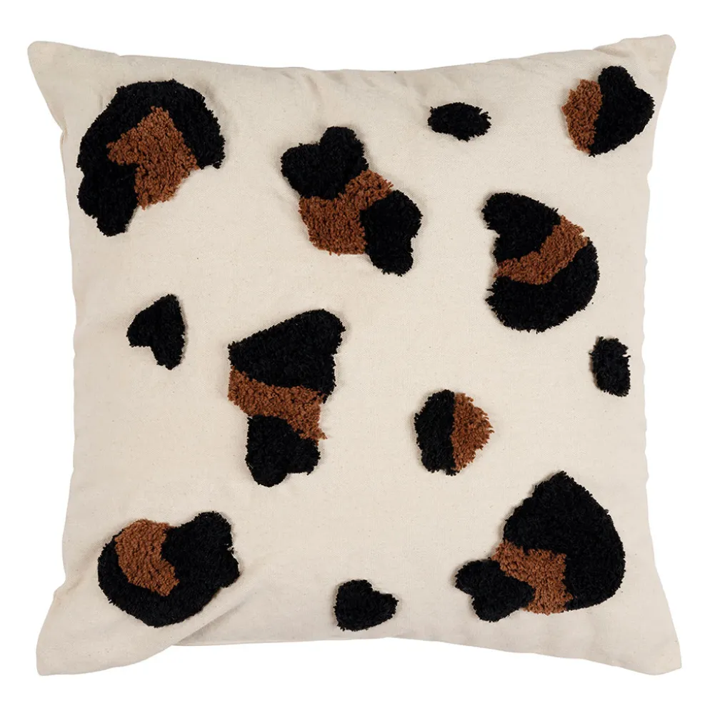 Coussin en coton tufté léopard brun et noir 45x45cm - Mini fauve