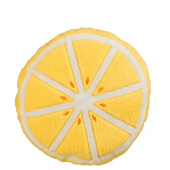 Coussin rond citron en tissu jaune d37cm