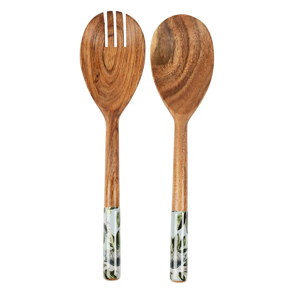 Couverts à salade en acacia vert - Passiflore