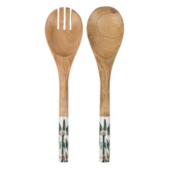 Couverts à salade en bois de manguier vert et beige - Somptua