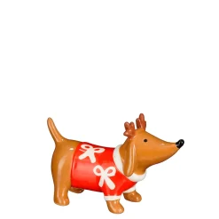 Déco chien en dolomite rouge et marron h10cm - Funny