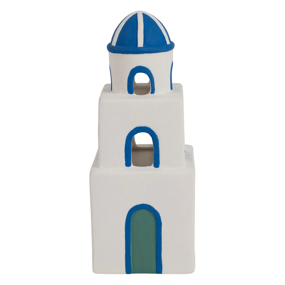 Déco led bâtiment grec en porcelaine bleu et blanc - Greeka