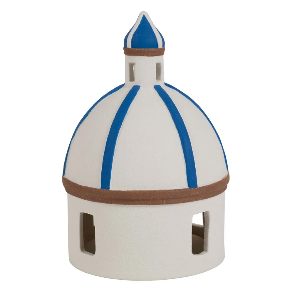 Déco led église grec en porcelaine bleu et blanc - Greeka