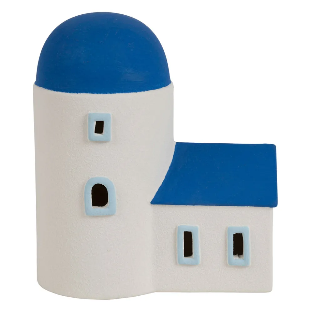 Déco led maison grec en porcelaine bleu et blanc - Greeka