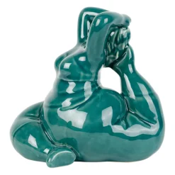 Décoration femme yoga en grès émeraude h18cm