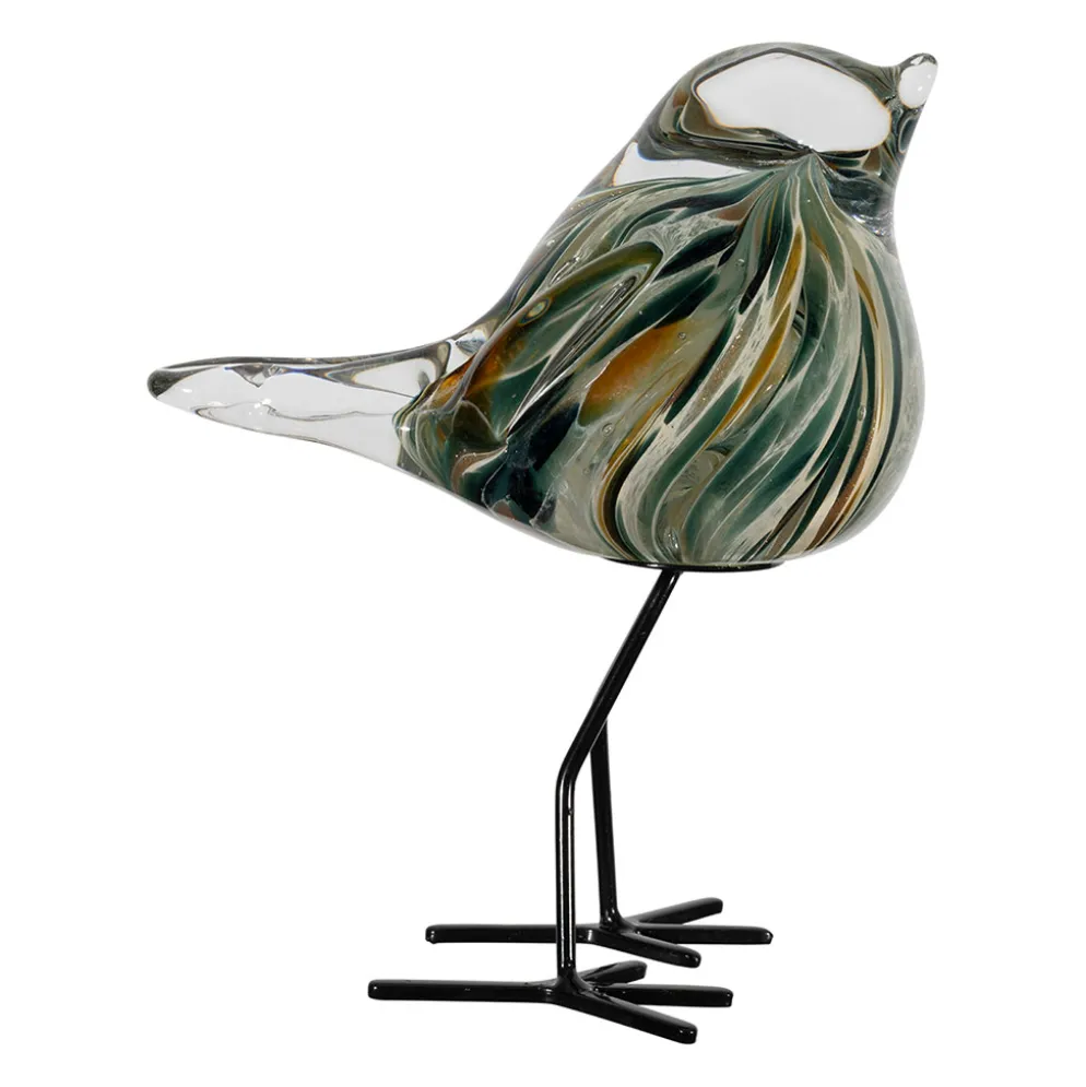 Deco moineau en verre émeraude et doré - Serin