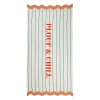 Drap de plage en coton rayé vert d'eau et corail 170x85cm - Plouf&Sun