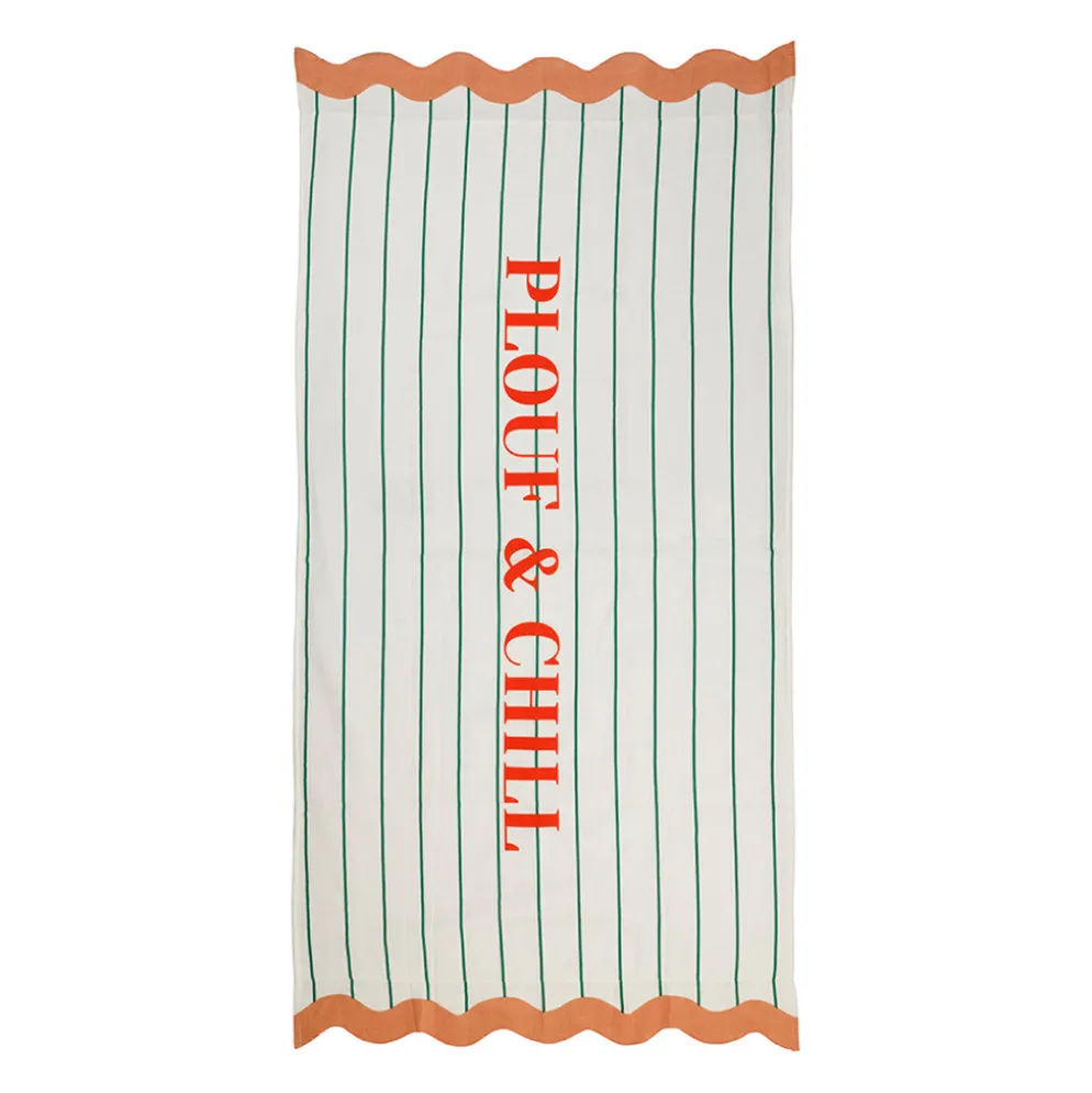 Drap de plage en coton rayé vert d'eau et corail 170x85cm - Plouf&Sun