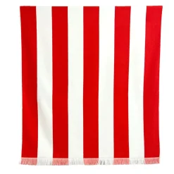 Drap de plage en coton rayé vermillon et blanc 90x170cm - Porto