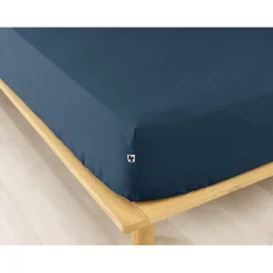 Drap housse en flanelle de coton bleu nuit 160x200cm - Candice