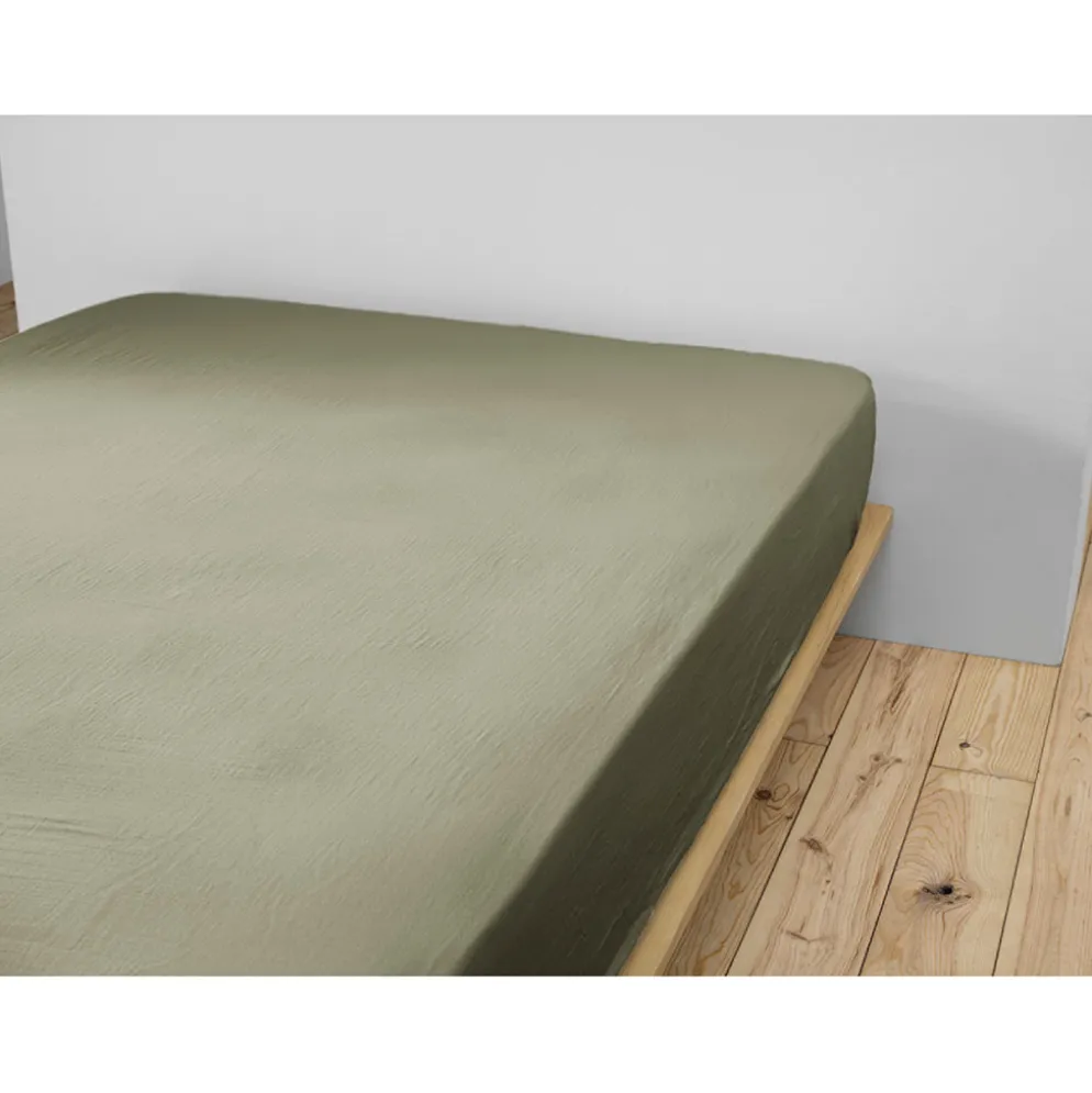 Drap housse romarin en gaze de coton 160x200cm - Gaia