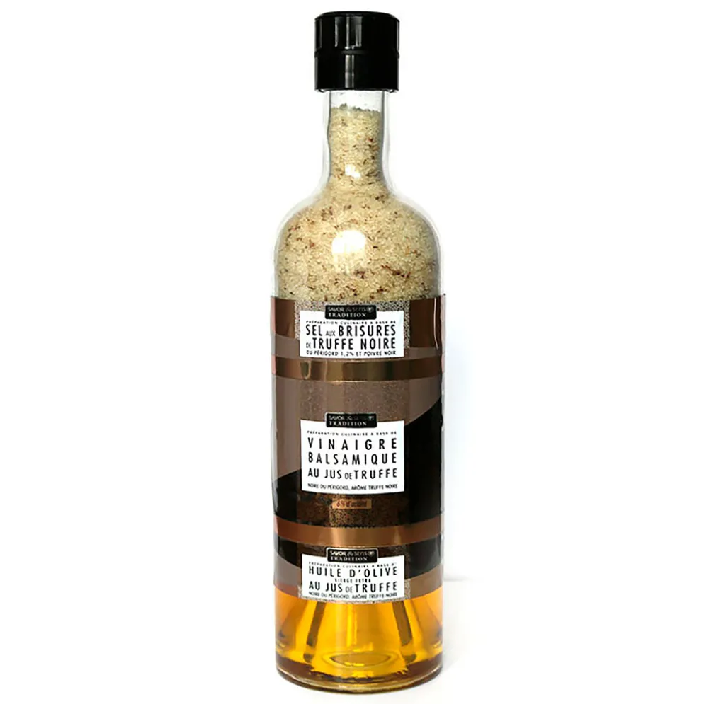 Empilable magnum sel, vinaigre balsamique, huile d'olive à la truffe.