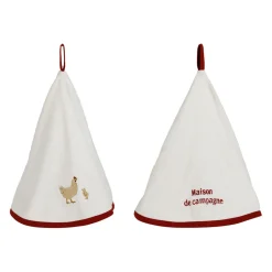 Essuie-main x2 en coton brodé écru et rouge d70cm - Campagne