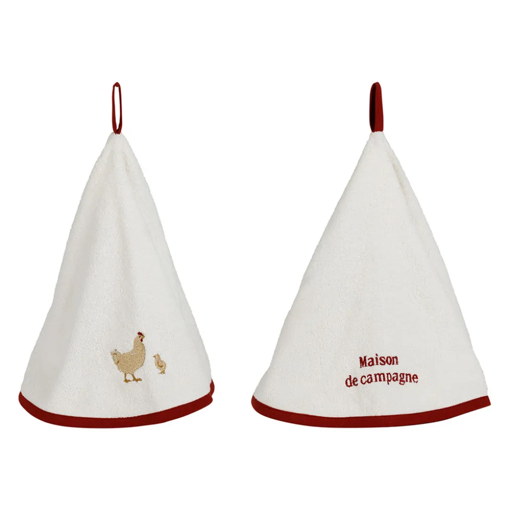 Essuie-main x2 en coton brodé écru et rouge d70cm - Campagne
