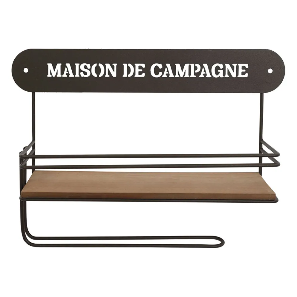 Etagère murale avec dévodoir en fer brun et sapin - Maison De Campa