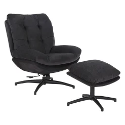 Fauteuil avec repose pieds en tissu noir - Carles