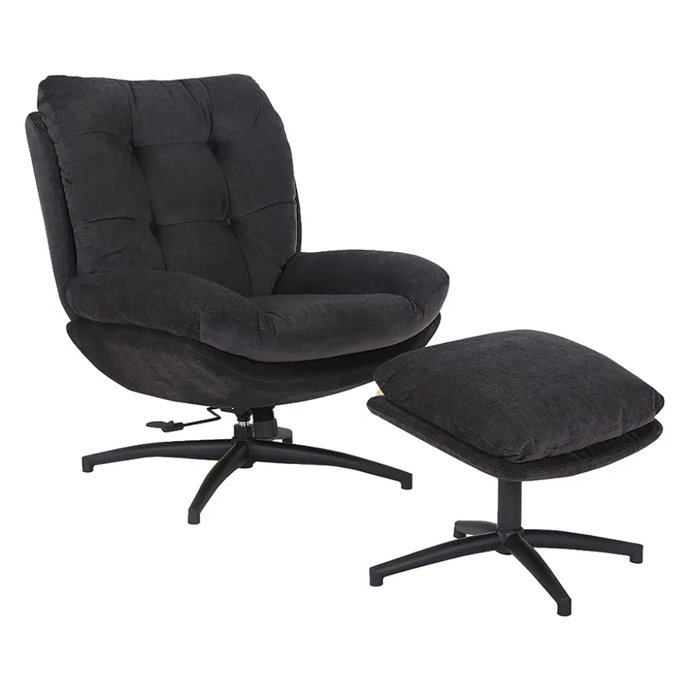 Fauteuil avec repose pieds en tissu noir - Carles