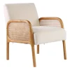 Fauteuil blanc cassé en bois d'hévéa et rotin - Firmin