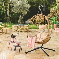 Fauteuil de jardin Œuf suspendu en résine tréssée beige - Zadar