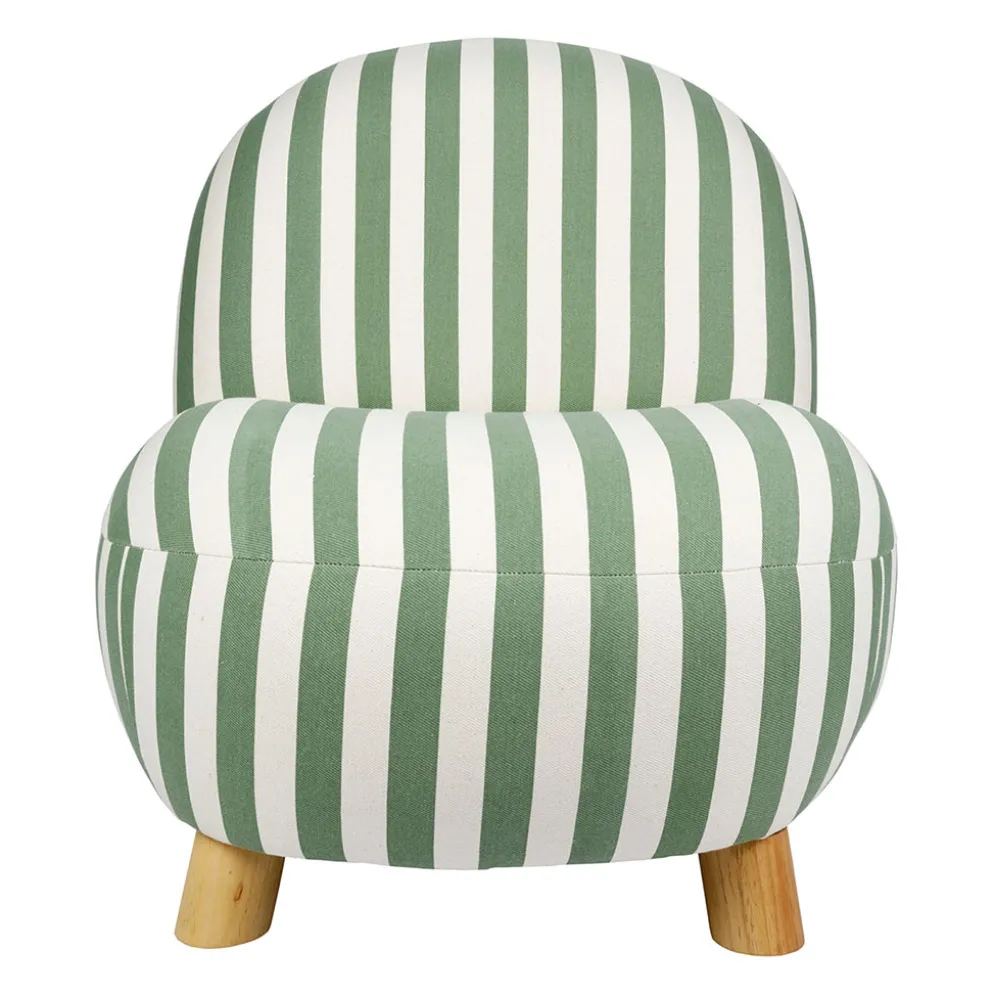 Fauteuil en coton rayé vert et bois d'hévéa - Belly
