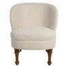 Fauteuil en tissu bouclette et hévéa écru - Claudine