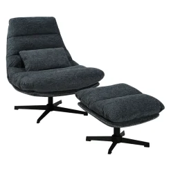 Fauteuil et repose pieds en fer et tissu bleu - Lery