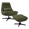 Fauteuil et repose pieds en fer et tissu vert et noir - Lery