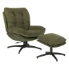 Fauteuil pivotant avec repose pieds en tissu vert - Carles